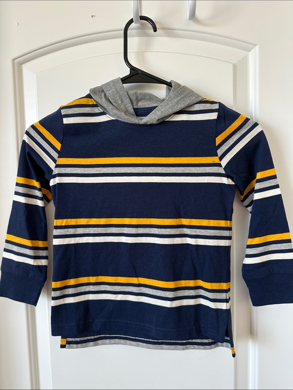 okie dokie Navy, Gray & Yellow Striped Hooded Long Sleeve Top